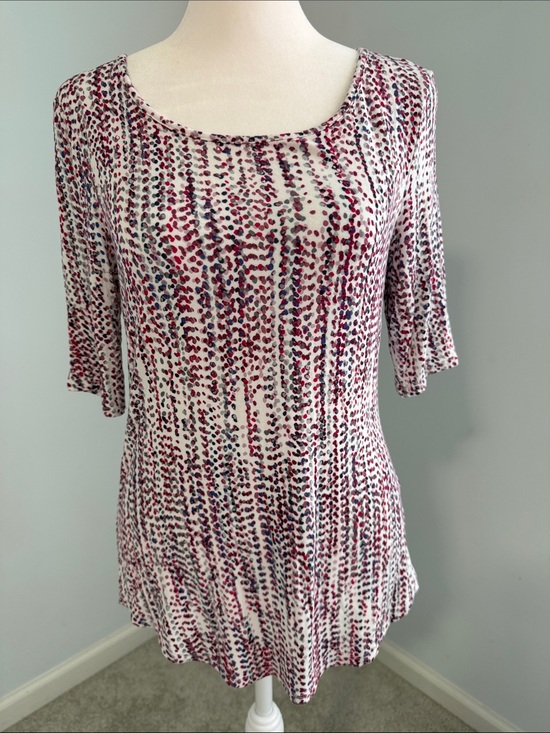 Apt. 9 Tops - Apt. 9 Essentials Women's Scoop Neck Printed Tee in White and Pink SZS
